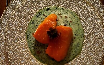 Roasted Ora King Salmon was over crème fraiche and dill.
