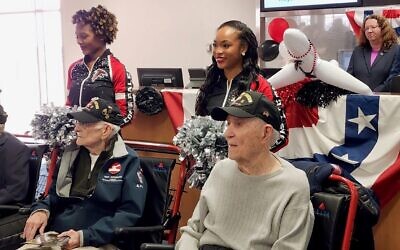 Hilbert “Hibby” Margol (right), veteran of the 42nd Division during World War II, at the event.
