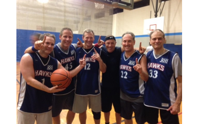 In spring 2015, Barry Benator (far right) was a proud member of the JCC 40+ men’s basketball league championship team. Eleven years later, Benator has finally decided to retire and focus his attention on pickleball // Photo Credit: Barry Benator