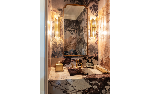 The family updated the guest powder rooms for a more contemporary feel. 