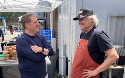 NFA Burger’s Billy Kramer (left) sponsored the Burger Benefit featuring George Motz.