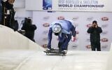On his skeleton rides, Firestone dives headfirst down an icy track on a small sled, reaching speeds of up to 90 miles per hour // Photo Credit: Ken Childs 