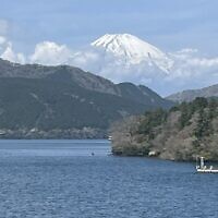 Mount Fuji, Japan’s highest mountain, on a clear day in the distance.