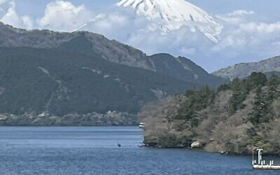 Mount Fuji, Japan’s highest mountain, on a clear day in the distance.