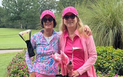 Carrie Gamsey (left) and Jane Wullbrandt Center are excited for tournament play and devoted to finding a cure for breast cancer.