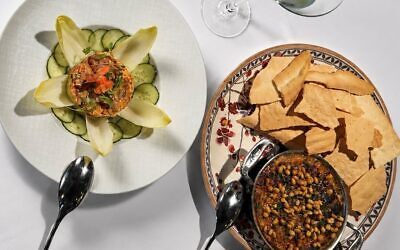 Appetizers: Spicy Tuna Tartar and a surprising warm “beany’ hummus.