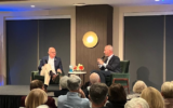 Israeli political commentator, Yaakov Katz (right), discussed the recent elections in Israel with David Zalik at The Dupree.