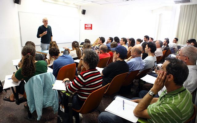 Illustrative: Students attend a lecture at the Hebrew University in Jerusalem. (Abir Sultan/Flash90)