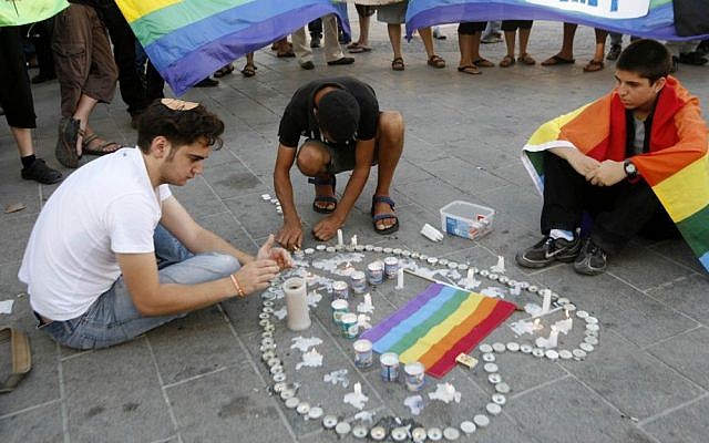 A memorial in Jerusalem for the victims the August 2009 shooting attack at a gay youth center in Tel Aviv, on August 2, 2009. (photo credit: Miriam Alster/Flash90)