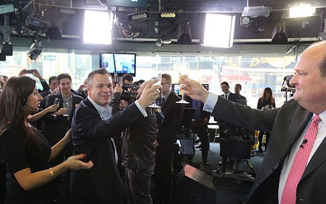 The Wix team toasts its IPO on the Nasdaq trading floor earlier this year (Photo credit: Courtesy Wix)