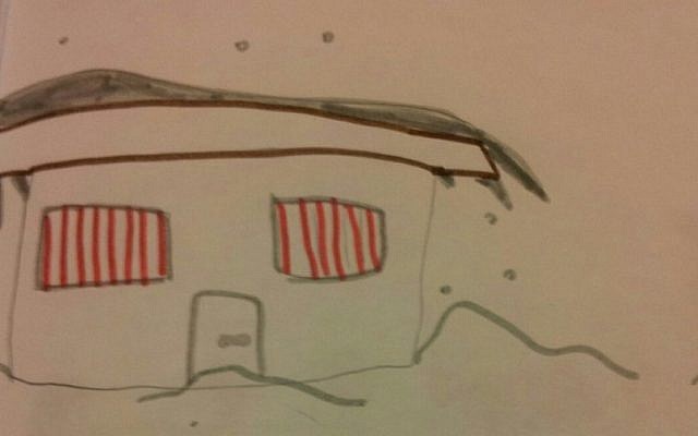 Snow in Har Bracha, as depicted by Avraham Hermon's seven-year-old daughter, December 2103 (credit: courtesy)