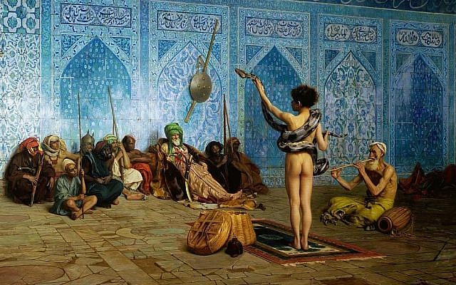 The cover of Edward Said's Orientalism contained a detail from the 19th-century Orientalist painting The Snake Charmer, by Jean-Léon Gérôme (1824–1904). (PD via Wikipedia)