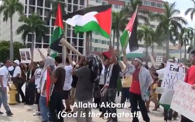 A still from the documentary 'Crossing the Line 2' showing a pro-Palestine demonstration on a North American campus. (courtesy)