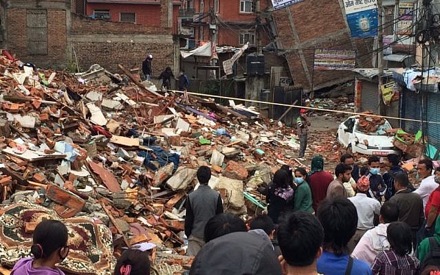 Wreckage in Kathmandu's Gangabu district after the Nepal earthquake, April 2015 (Yotam Polizer/IsraAID)