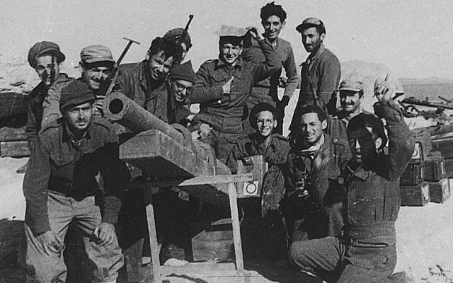 For Israeli war volunteers, service was the most important act of their lives. Tom Tugend, fourth from left, and fellow foreign volunteers during Israel's War of Independence (JTA courtesy photo).