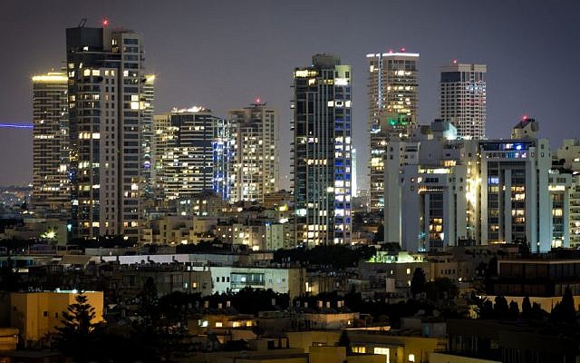 Illustrative view of Tel Aviv at night, August 29, 2016. (Miriam Alster/Flash90)