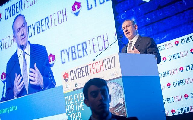 Prime Minister Benjamin Netanyahu at the Cybertech Israel Conference and Exhibition, in Tel Aviv on January 31, 2017. (Miriam Alster/FLASH90)