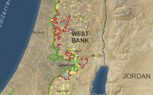 Illustrative: A new interactive map developed by the Washington Institute for Near East Policy for its website Settlements and Solutions that is designed to allow users to assess the current viability of a two-state solution. (Screen Capture)