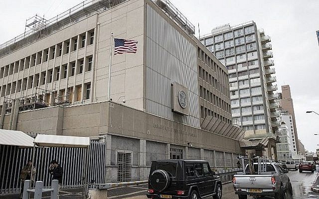 The US embassy in Tel Aviv, December 6, 2017. (AFP Photo/Jack Guez)