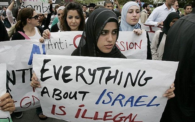 Students protest at an anti-Israel demonstration at the University of California, Irvine. (Mark Boster/Los Angeles Times via Getty Images/JTA)