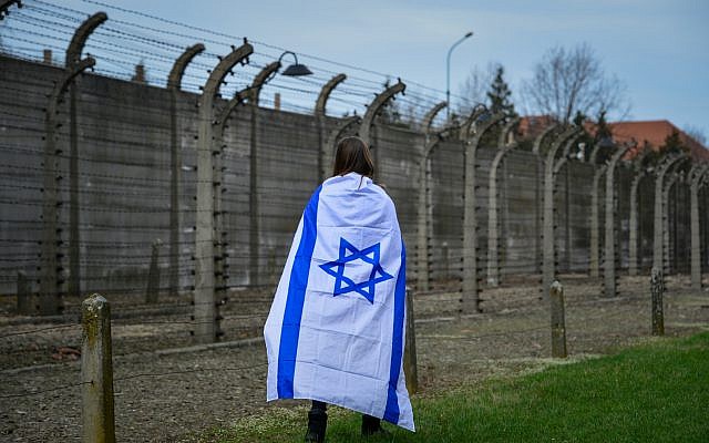 Jewish youth from all over the world participate in the March of the Living at the Auschwitz-Birkenau camp in Poland on April 11, 2018(Yossi Zeliger/Flash90)