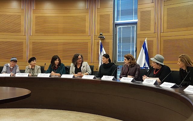 The first lobby of ultra-Orthodox women, initiated by Nivcharot, at the Knesset. May 2018. (courtesy, Nancy Strichman)