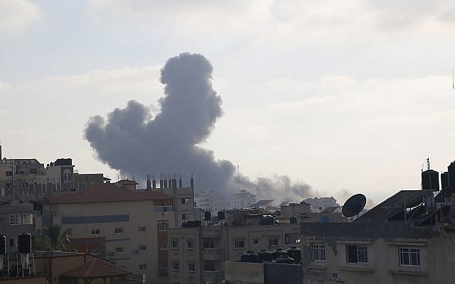 Smoke rises from an explosion caused by an Israeli airstrike in Gaza City,  (AP Photo/Hatem Moussa - via Jewish News)