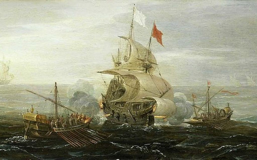 A French Ship and Barbary Pirates (c 1615) by Aert Anthoniszoon