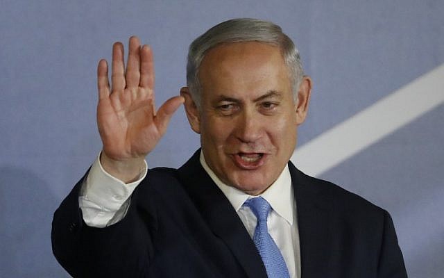 Prime Minister Benjamin Netanyahu addresses US Jewish leaders in Jerusalem on February 21, 2018. (AFP/Thomas Coex)