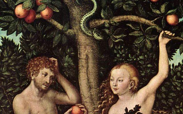 Eve giving Adam the forbidden fruit, by Lucas Cranach the Elder, 1533. (Wikipedia)