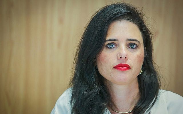 Justice Minister Ayelet Shaked speaks at a press conference in Tel Aviv, on September 5, 2018. (Flash90)