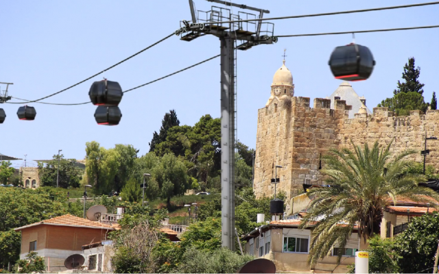 The planned cable car to Jerusalem's Old City, as seen in a screenshot from a video by the NGO Emek Shaveh.