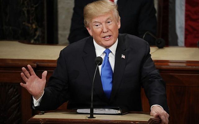 President Donald Trump delivers his State of the Union address to a joint session of Congress on Capitol Hill in Washington, Tuesday, Jan. 30, 2018. (AP Photo/Pablo Martinez Monsivais/ Jewish News)