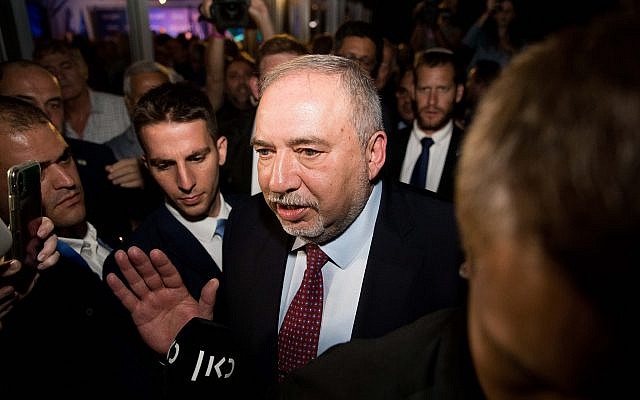 Avigdor Lieberman, leader of the Israeli secular nationalist Yisrael Beiteinu party, leaves the party's electoral headquarters in Jerusalem. Photo by: JINIPIX via Jewish News