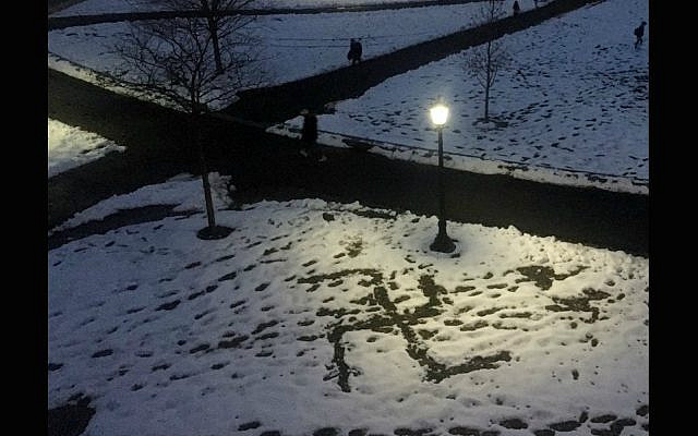 Swastika in the snow, Cornell University, 2019.
