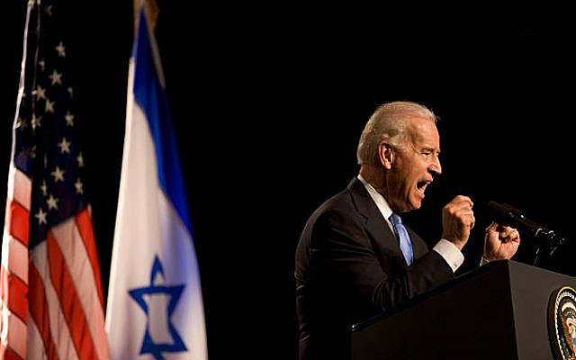 TEL AVIV,ISRAEL, MARCH 11: US Vice President Joe Biden gestures during a speech, on March 11, 2010 at the Tel Aviv university, in Israel. American Vice-President Joe Biden is in the Middle East to meet Palestinian and Israeli leaders, including Palestinian President Mahmoud Abbas, Israeli Prime Minister Benjamin Netanyahu and Israeli President Shimon Peres, he will travel to Jordan later today.  (Photo by Uriel Sinai/Getty Images)