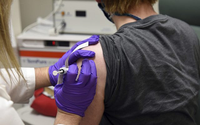 The first patient enrolled in Pfizer's COVID-19 coronavirus vaccine clinical trial at the University of Maryland School of Medicine in Baltimore, Maryland, on May 4, 2020. (Courtesy of University of Maryland School of Medicine via AP, File)