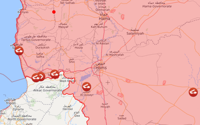 The Syrian air-defense sites activated during the airstrike launched on November 8. Credit: liveuamap.com