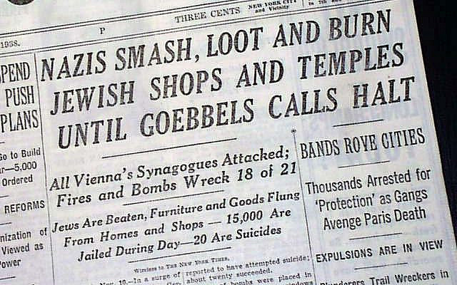 The New York Times reports Kristallnacht, November 11, 1938