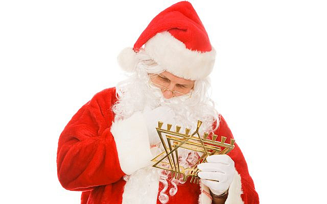 Confused Santa with menorah (iStock)