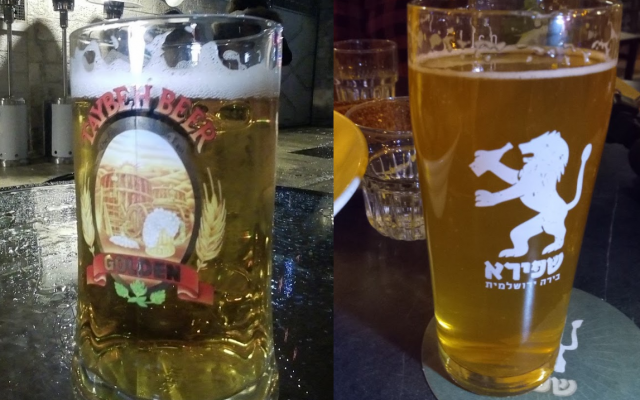 Move over humus. Could beer be all that’s needed to solve the Israeli-Palestinian conflict? Left: Palestinian beer from Taybeh. Right: Israeli Shapira craft beer. Photo montage: author.