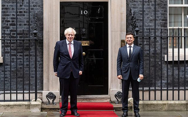 Ukrainian President Volodymyr Zelensky leaves Downing St after holding bilateral talks with British Prime Minister Boris Johnson on the second day of Zelensky's visit to the UK. (Photo by Ray Tang )