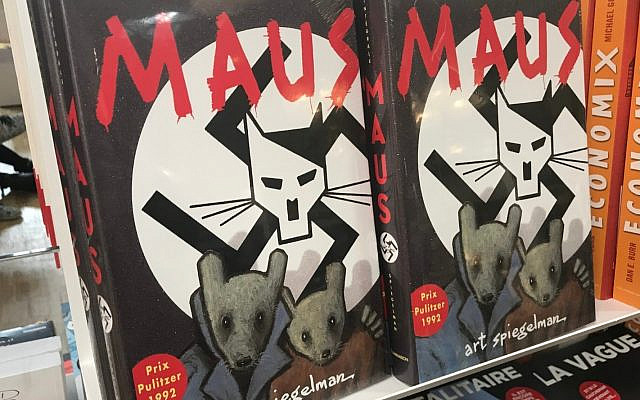 Art Spiegelman's graphic novel 'Maus,' on sale at a French bookstore in 2017. (ActuaLitté/Flickr Commons/via JTA)