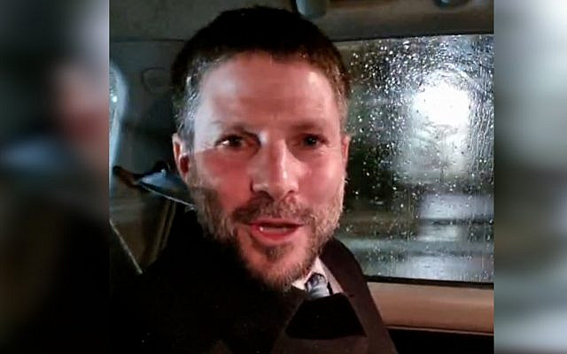 Bezalel Smotrich filmed himself in a car travelling 'between meetings' in North London on Wednesday night (Photo: Facebook)
