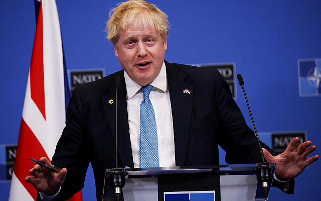 Prime Minister Boris Johnson speaks during a press conference following a special meeting of Nato leaders in Brussels on 24 March (PA via Jewish News)