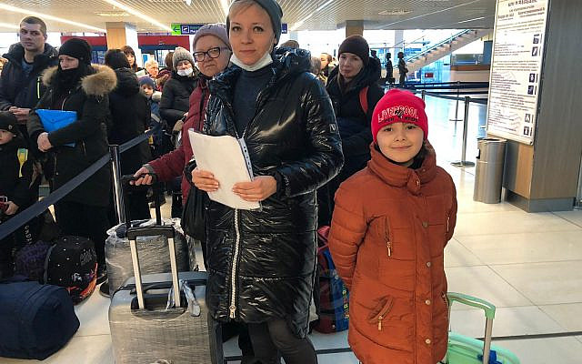 Illustrative. Ukrainian refugees bound for Israel at Chisinau Airport, Moldova, March 18, 2022. (Sue Surkes/Times of Israel)