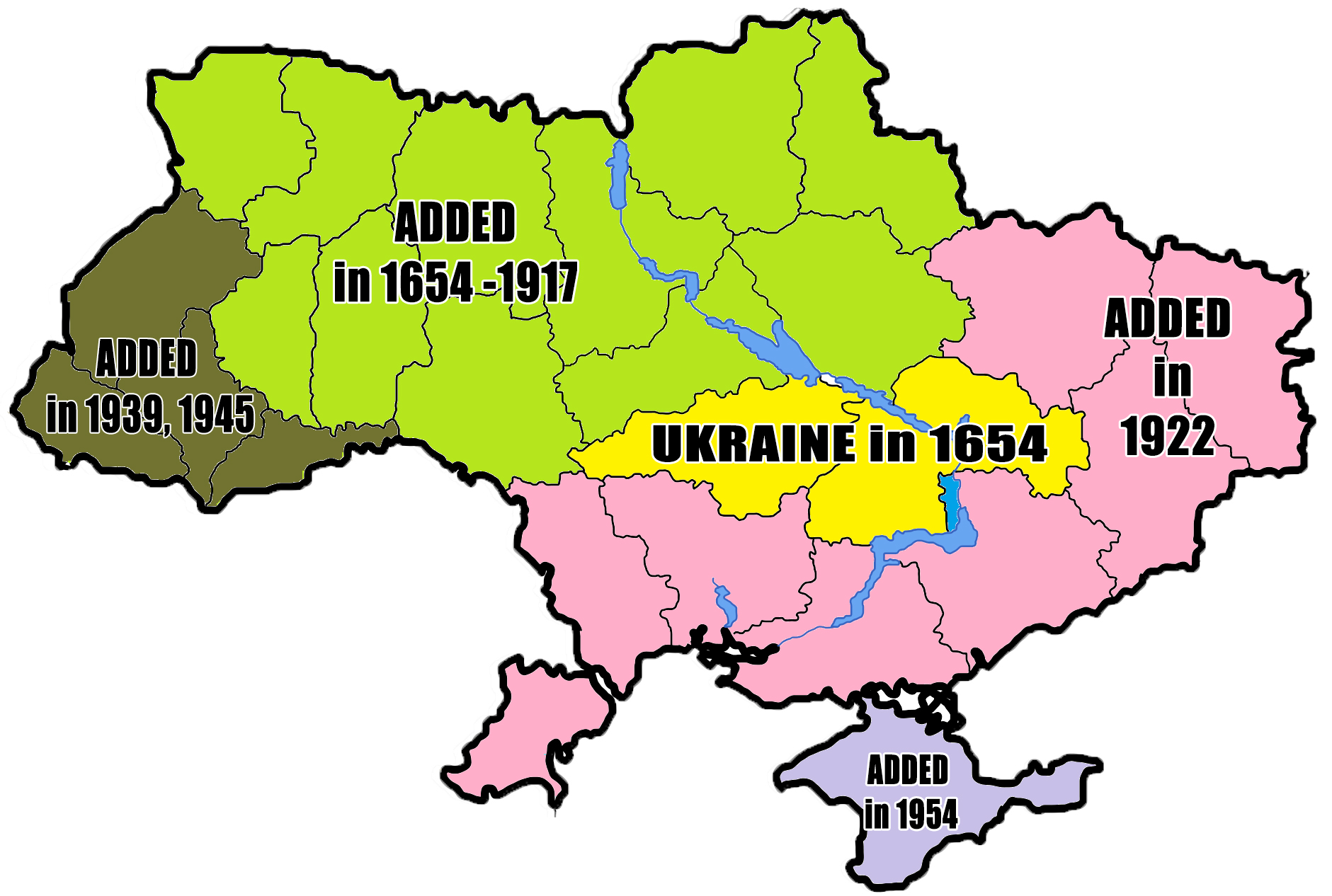 Simplified Historical Map Of Ukrainian Borders 1654 2014 