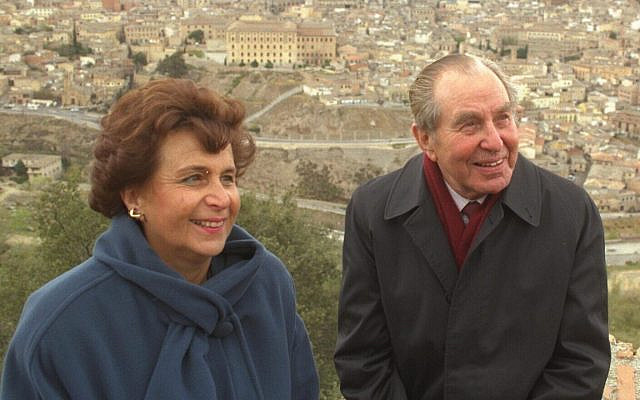 President Chaim Herzog and his wife Aura during a visit to Toledo, Spain, in 1992. (Sa'ar Ya'acov, via The Times of Israel)
