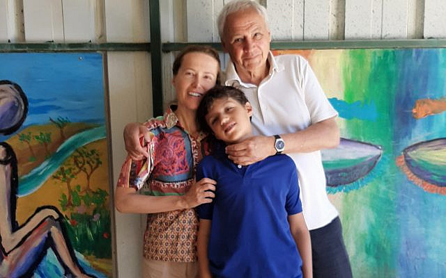 Roger, Cristine, and Jack Abravanel outside the mikveh after their mikveh experience. Photo courtesy of Haviva Ner-David.