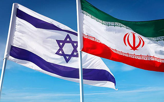 Flags of Israel and Iran waving together